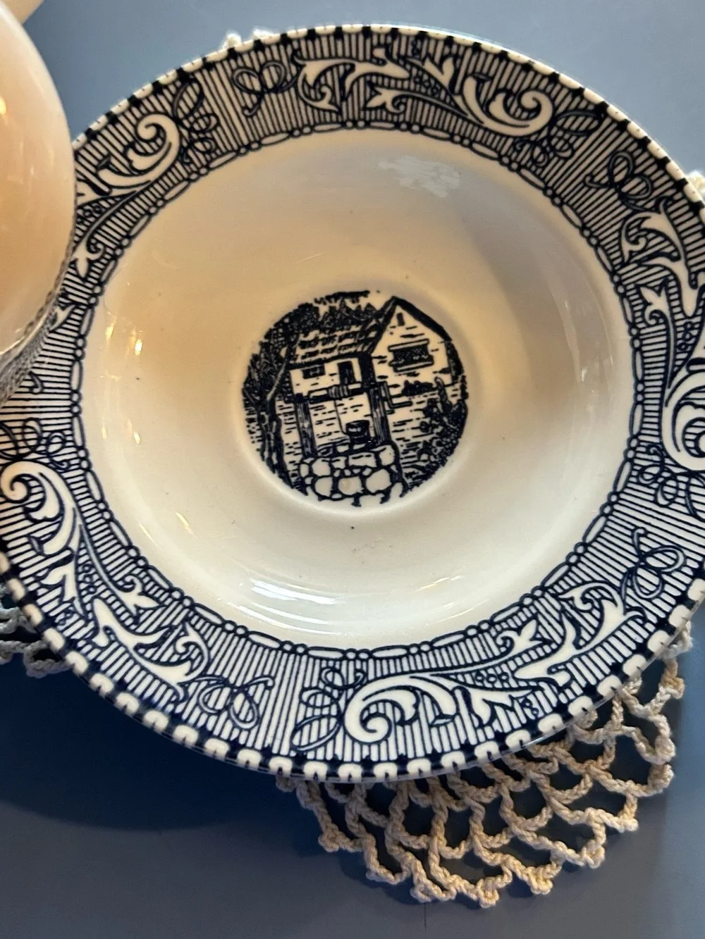 Blue and White Porcelain Teacup with Matching Saucer